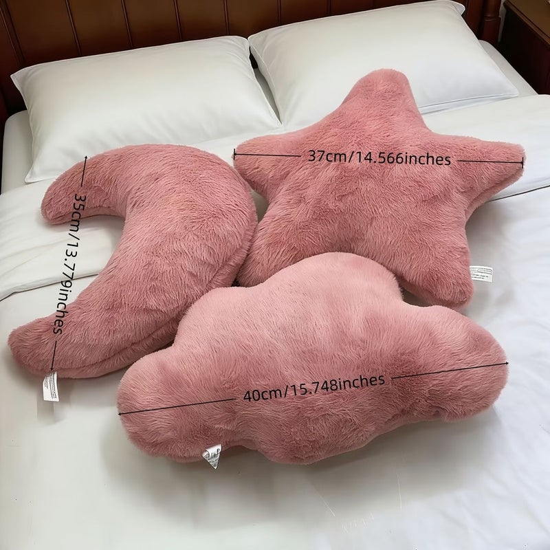 Set Of 3 Pink Star Moon Cloud Shaped Decorative Cushions For Bedroom Sofa Bay Window - Image 3