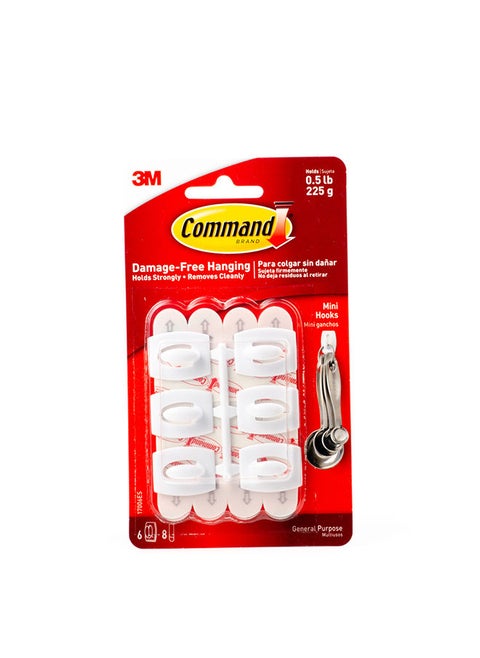 Command 17006ES Hooks, small, Holds 225 gr. each hook, white color. 6 hooks and 8 strips/pack