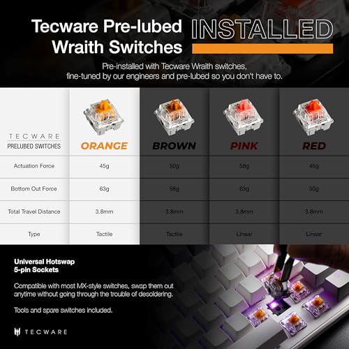 TECWARE Phantom+ Elite 87 Key RGB Mechanical Gaming Keyboard, LED Backlit, Universal Hot-Swap, Wired and Wireless, 3 Mode Connectivity, Thocky Sounding, Black Elite Wraith Orange - Image 3