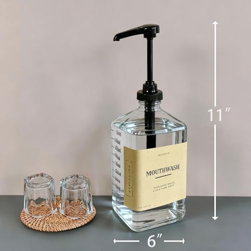 eBun 37oz Glass Mouthwash Dispenser for Bathroom, Mouthwash Dispenser Pump, Mouth Wash Container with Reusable Cup, Mouth Wash Bottle, Countertop Kitchen Sink Dish Liquid Soap Holder Set (Black) - Image 5