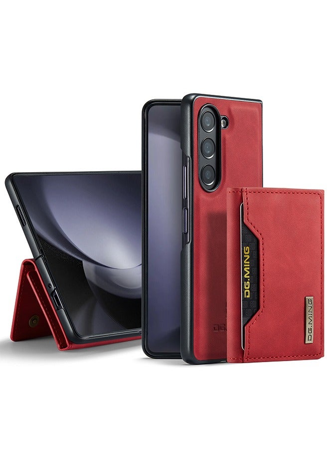 DGMING Protector for Samsung Galaxy Z Flod5 Wallet Case 2 in1 Detachable Leather Wallet Back Cover for Samsung Galaxy Z Flod5 Magnetic Wallet Protective Guard Shell with Stand + Card Holder Red/Black  - Image 2
