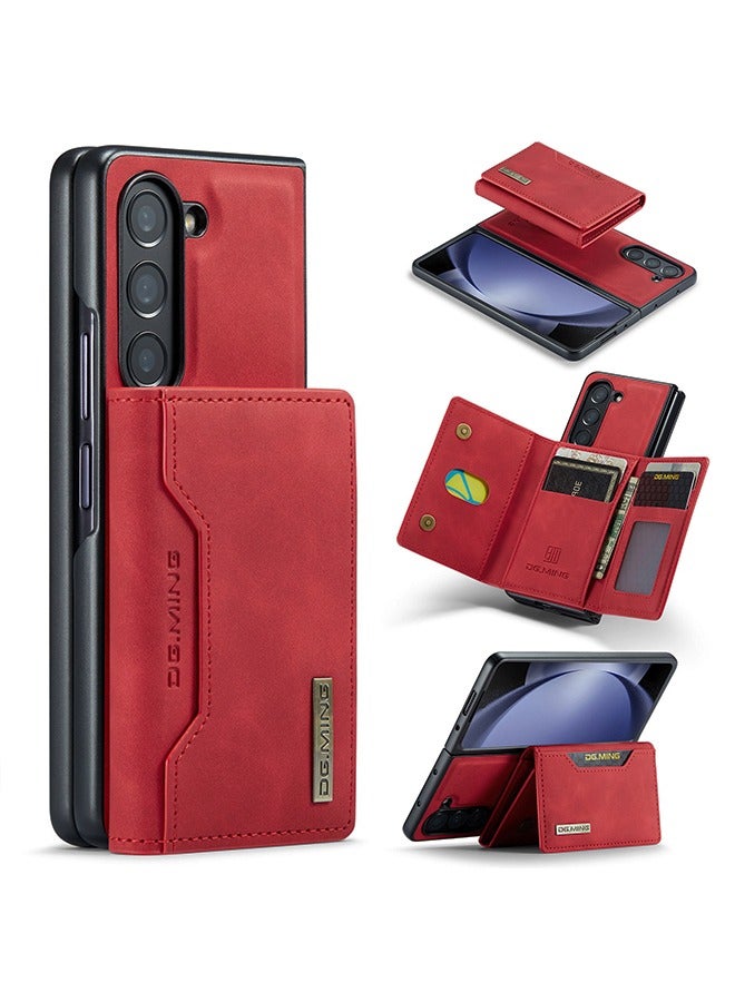 DGMING Protector for Samsung Galaxy Z Flod5 Wallet Case 2 in1 Detachable Leather Wallet Back Cover for Samsung Galaxy Z Flod5 Magnetic Wallet Protective Guard Shell with Stand + Card Holder Red/Black  - Image 1
