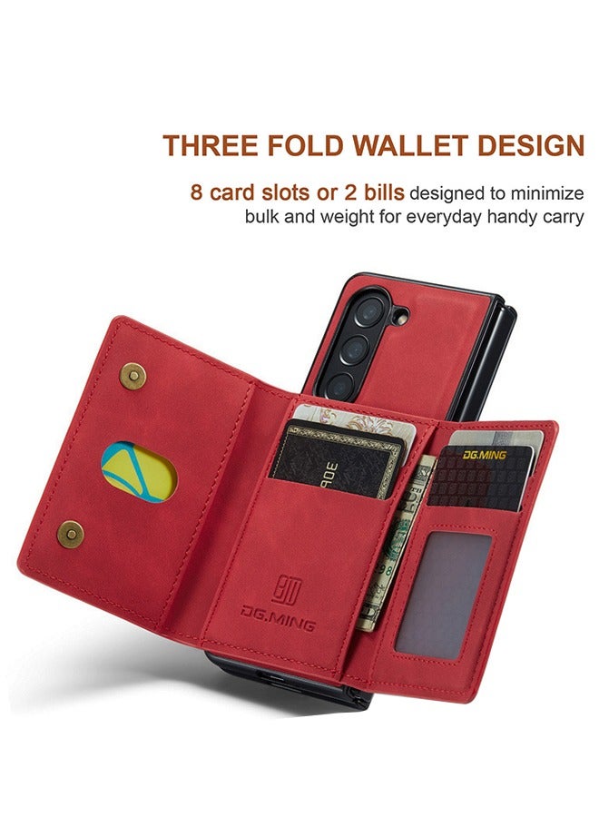 DGMING Protector for Samsung Galaxy Z Flod5 Wallet Case 2 in1 Detachable Leather Wallet Back Cover for Samsung Galaxy Z Flod5 Magnetic Wallet Protective Guard Shell with Stand + Card Holder Red/Black  - Image 4