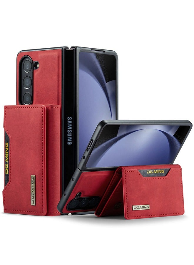 DGMING Protector for Samsung Galaxy Z Flod5 Wallet Case 2 in1 Detachable Leather Wallet Back Cover for Samsung Galaxy Z Flod5 Magnetic Wallet Protective Guard Shell with Stand + Card Holder Red/Black  - Image 3