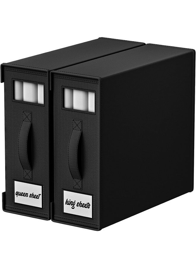 JCB CHIC صندوق تخزين ملاءات السرير ， 2 عبوة منظمي ملاءات سرير قابلة للطي وتخزينها مع نافذة كبيرة شفافة وملصق ， صناديق تخزين كبيرة لخزانة البياضات (أسود) - Image 1