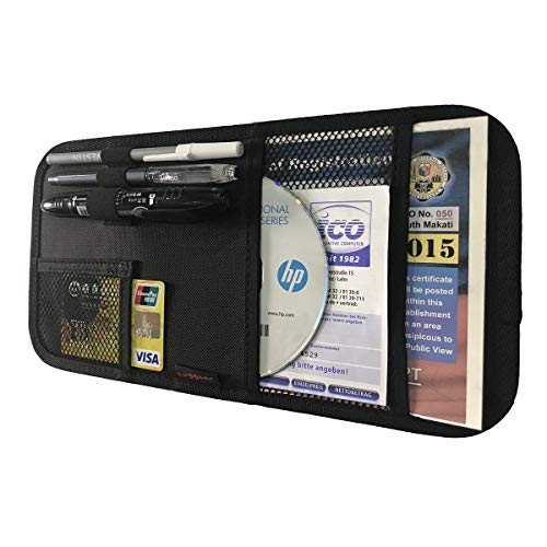 ZugGear Car Sun Visor Organizer, Auto Visor Holder Interior Accessories Pocket Organizer - Car Registration Holder Document Storage Pouch Pen Holder - Black - Image 1