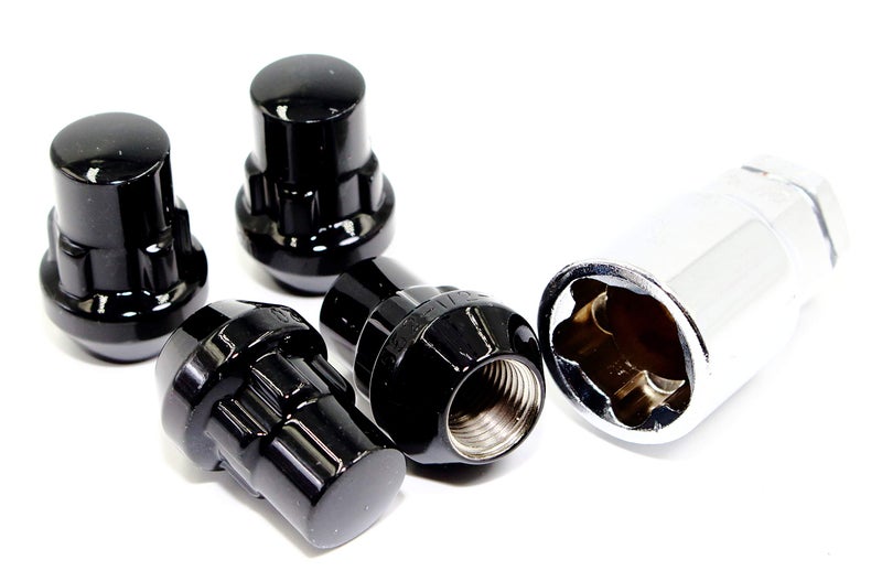 Set of 4 12x125 Veritek Gloss Black Acorn Bulge Tuner 140 Inch Wheel Locks for Select Infiniti Nissan Subaru Factory Wheels and Aftermarket Custom Wheels