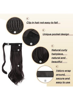 SOFEIYAN Curly Ponytail Extension 15 Inch Heat Resistant Synthetic Natural Wavy Hairpiece Wrap Around Pony Tail Hair Extensions for White Black Women Hair Piece, Dark Brown  - Image 5