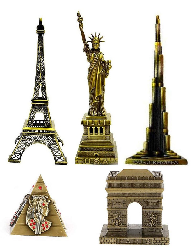 Lilone Lilone Gifting Special Combo Paris Eiffel Tower Statue of Liberty Burjkhalifa Tower Pyramid Triumphal Arc Gate for Home Decor Home Decoration Items Birthday Metallic - Image 1