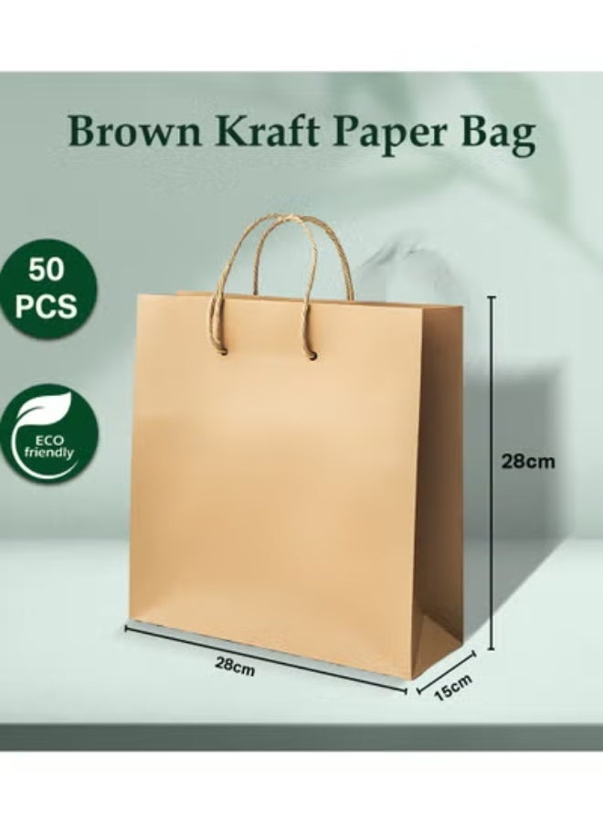 ecoway Kraft Paper Bags - Pack Of 50 Craft Medium Paper Grocery Bags With Handles For Shopping, Party, Birthday, Wedding Gift, Retail, Merchandies Ecofreindly Reusable Brown (28X15X28 Cm) - Image 3