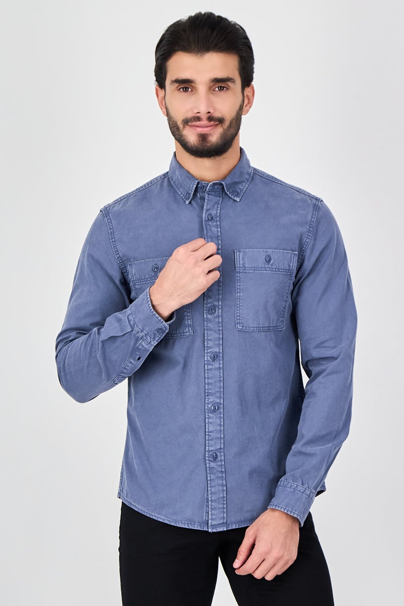 Celio قميص رجالي عادي بأكمام طويلة بلون سلايت أزرق - Image 1