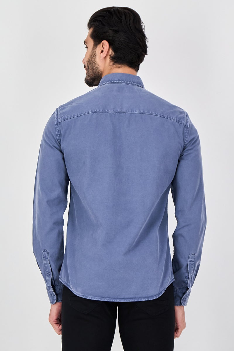 Celio قميص رجالي عادي بأكمام طويلة بلون سلايت أزرق - Image 3