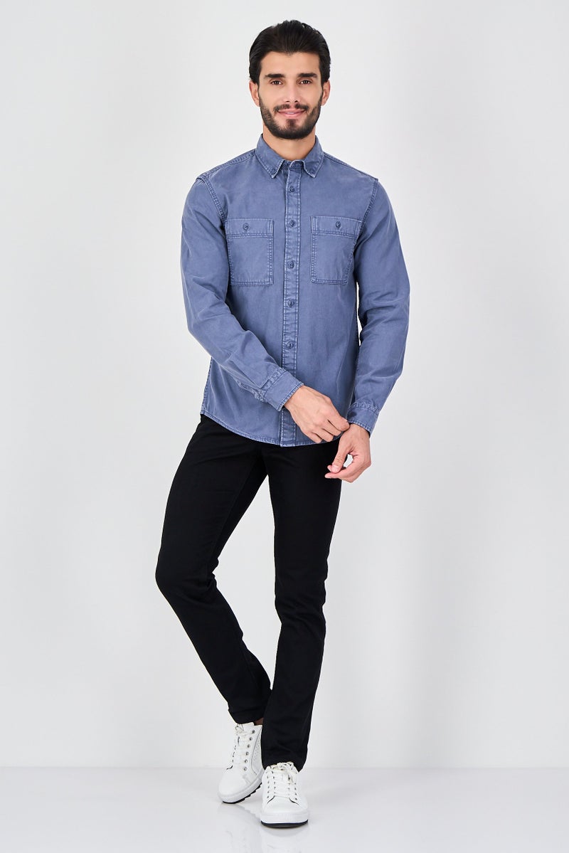 Celio قميص رجالي عادي بأكمام طويلة بلون سلايت أزرق - Image 4