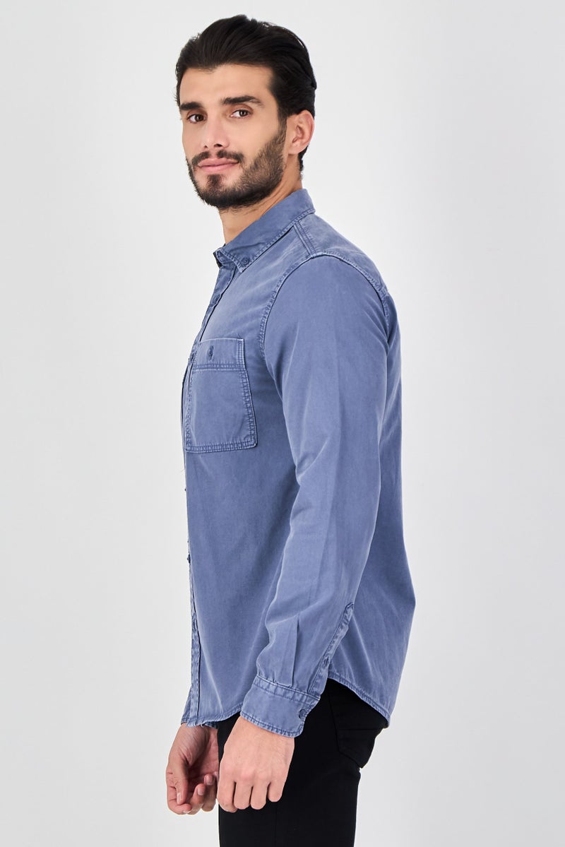 Celio قميص رجالي عادي بأكمام طويلة بلون سلايت أزرق - Image 2