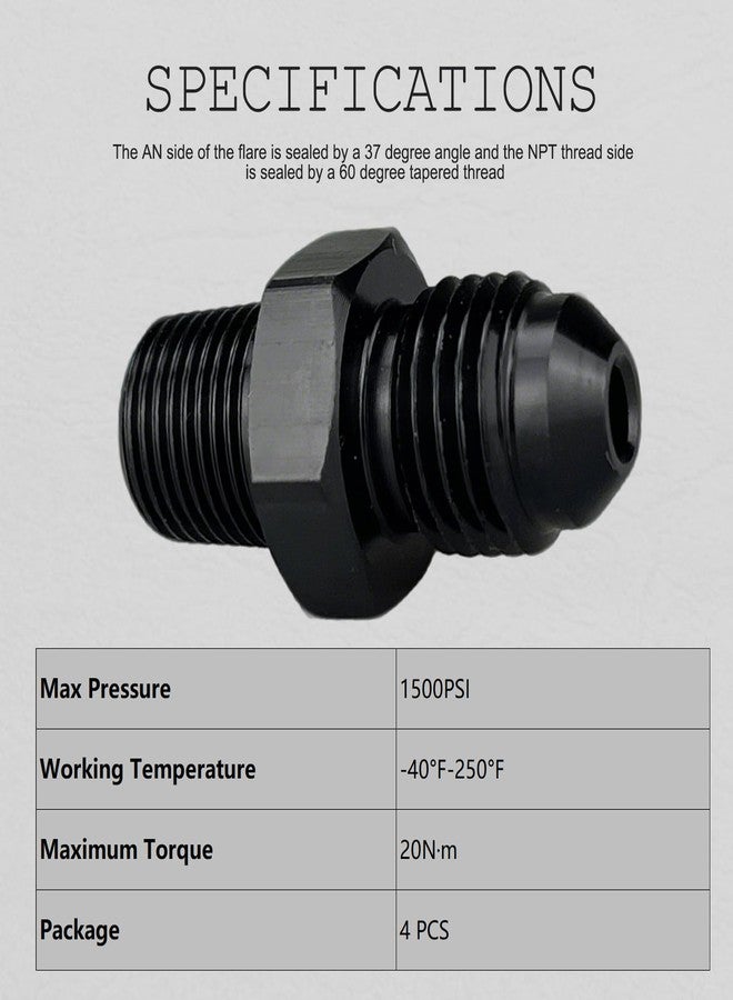 caqeg 4AN Male Flare to 1/8" NPT Pipe Fitting Adapter Aluminum Straight Black, Pack of 4 - Image 3