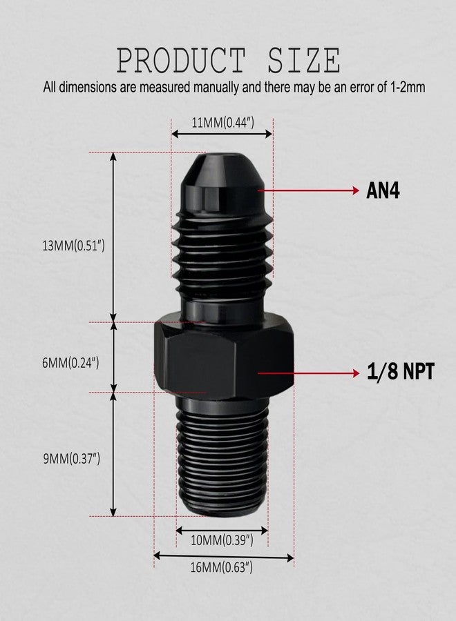 caqeg 4AN Male Flare to 1/8" NPT Pipe Fitting Adapter Aluminum Straight Black, Pack of 4 - Image 2