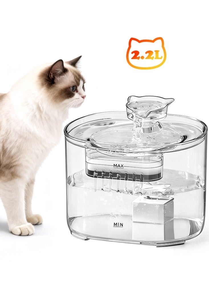 لابيت موزّع مياه للقطط بسعة 2.2 لتر مزوّد بمضخة فائقة الهدوء، تدفّق وترشيح تلقائيان، نافورة ذكية لعدة حيوانات أليفة، لون شفاف - Image 1