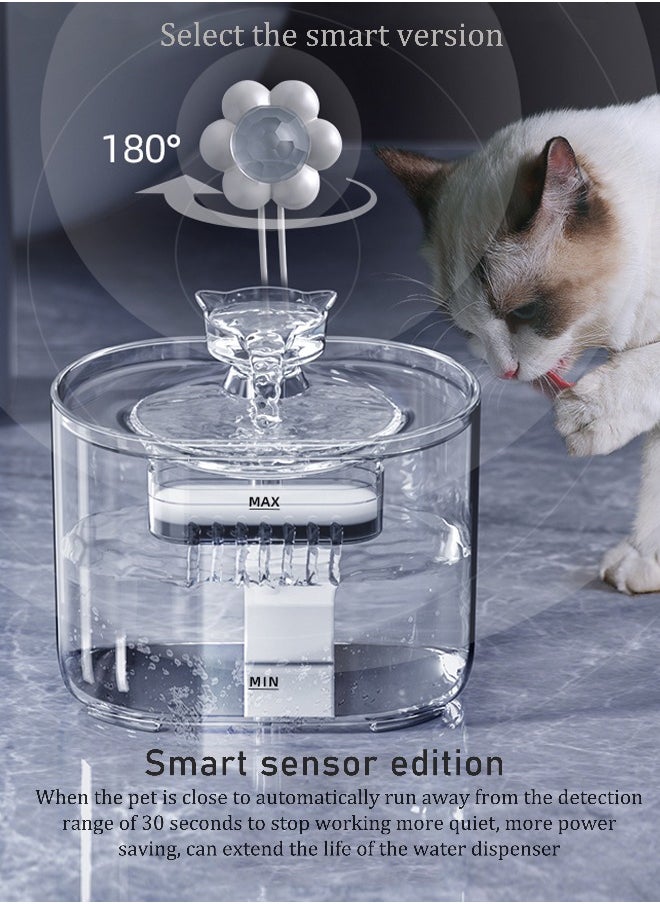 LAPET Cat Water Dispenser, Ultra-quiet Pump, 2.2L Automatic Circulating Flow Water Fountain Filtration, Intelligent Multiple Pets Water Dispenser-Transparent  - Image 2
