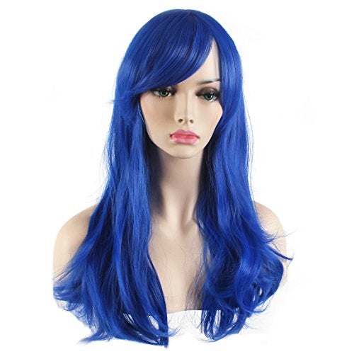 Akstore 28 inch Fashion Wigs Long Wavy Curly Hair Cosplay Wig (Blue) - Image 3