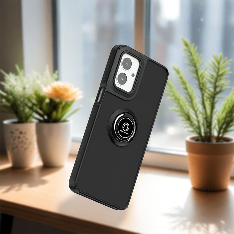 Phone Case Frosted Back With Multi Functional Ring Stand For Moto G60S Black Skin Friendly Feel 8 Color Options - Image 5