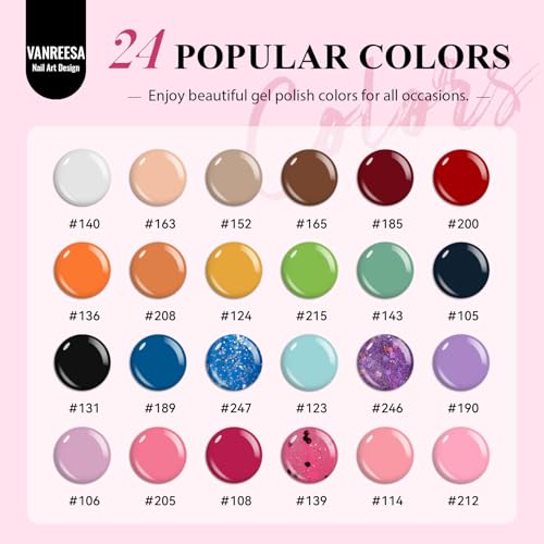 VANREESA 42 Pcs Gel Nail Polish Kit with U V Light 24 Colors Gel Polish Nail Set Glossy & Matte Top Coat Complete Nail Kit with Manicure Tools for All Seasons Gifts for Women Girls - Image 2