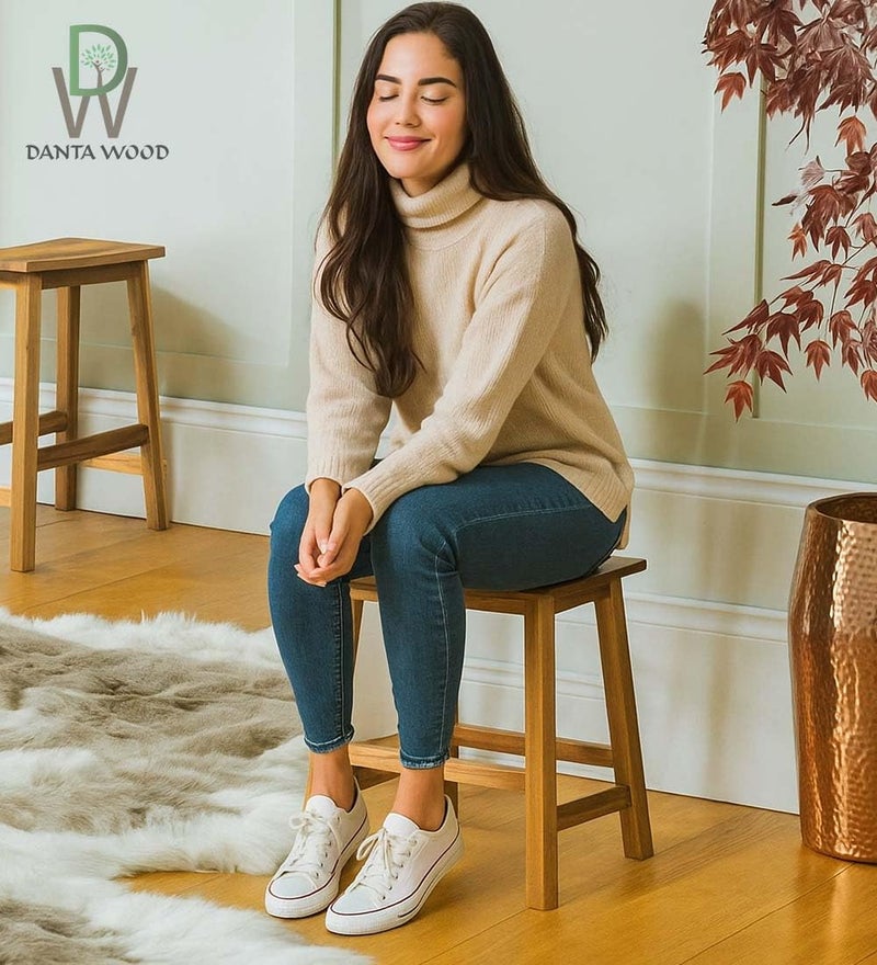 Dantawood Sitting Wooden Stool Indoor & Outdoor, Stool for Office, Home & Garden Use- 18 Inch - Image 4