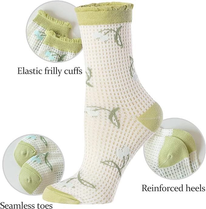 ChicAbode 6 Pairs Womens Crew Socks, Casual Cotton Socks, Novel Cute Fun Girl Quarter Dress Sock, Flower Aesthetics Socks, Tulip Floral Socks, for Women, Lady, Girls - Image 2