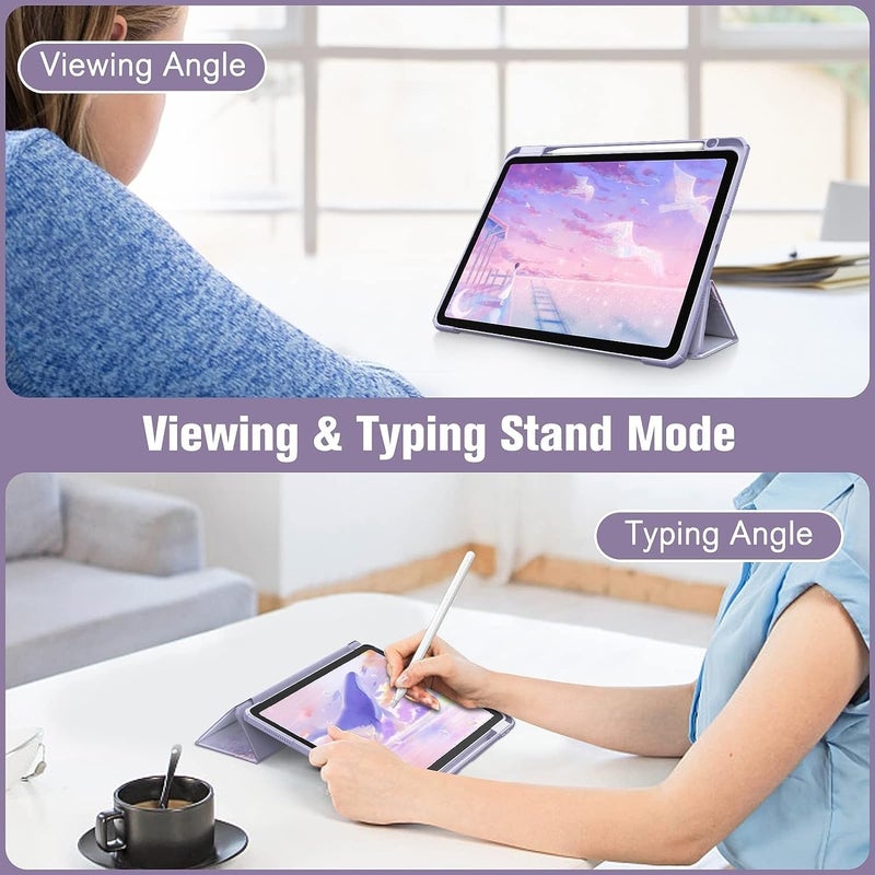 ProElite حافظة لجهاز iPad Air 11 بوصة M3/M2 2025/2024، iPad Air 10.9 بوصة الجيل 5/4 و iPad Pro 11 بوصة الجيل 4/3 2022، غطاء شفاف ذكي قابل للطي مع حامل قلم، رخام أرجواني - Image 4