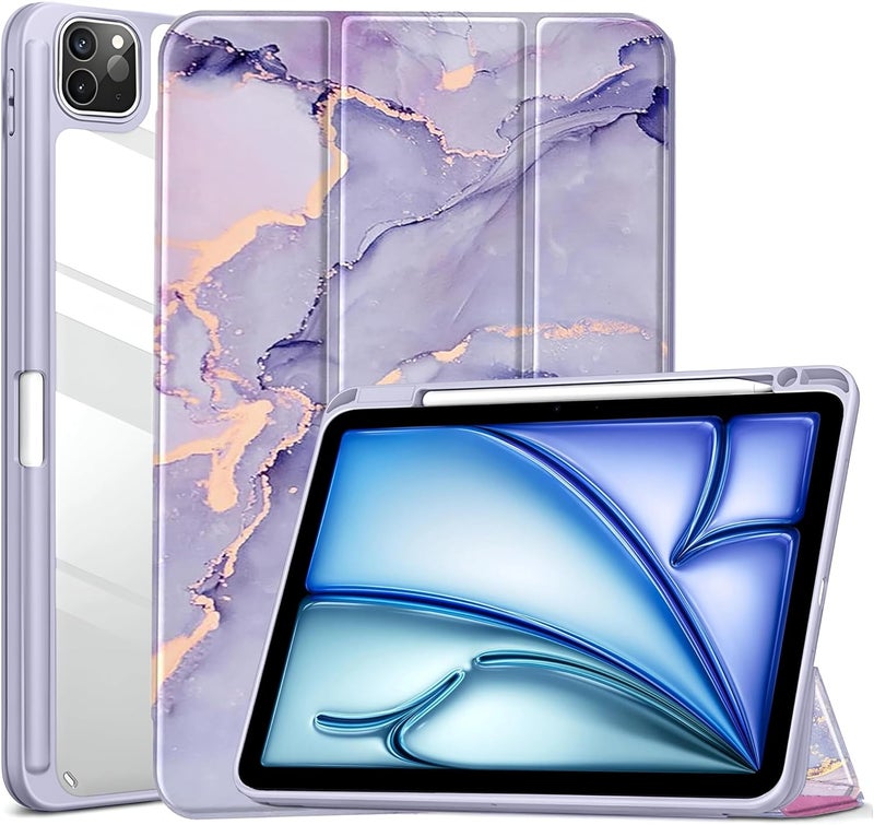 ProElite حافظة لجهاز iPad Air 11 بوصة M3/M2 2025/2024، iPad Air 10.9 بوصة الجيل 5/4 و iPad Pro 11 بوصة الجيل 4/3 2022، غطاء شفاف ذكي قابل للطي مع حامل قلم، رخام أرجواني - Image 1