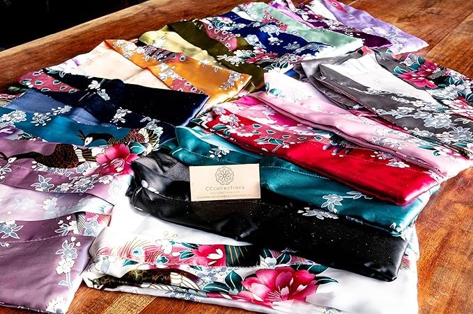 CCcollections Kimono robe long 16 colors PREMIUM Peacock bridesmaid bridal shower womens gift (Pink Fuschia) - Image 4