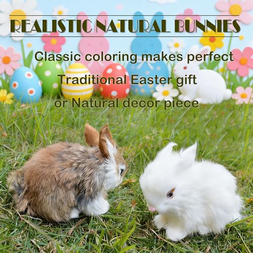 Basuo-9Q Basuo9Q Easter Bunny Plush Figurine 2 Piece Mini Realistic Rabbit Staffy for Spring Basket Home Decoration Photoshoot Prop Mantel Display Ideal GiftWhiteBrown - Image 3