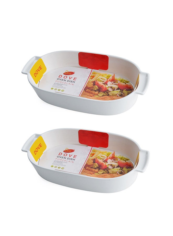 Dove 2-Piece Oval Porcelain Baking Dish With Handles 12 Inch 30.3x15.6x5.8CM White - Image 1