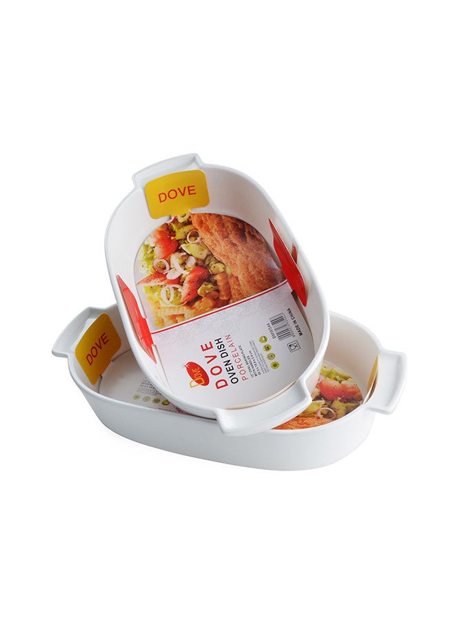 Dove 2-Piece Oval Porcelain Baking Dish With Handles 12 Inch 30.3x15.6x5.8CM White - Image 2