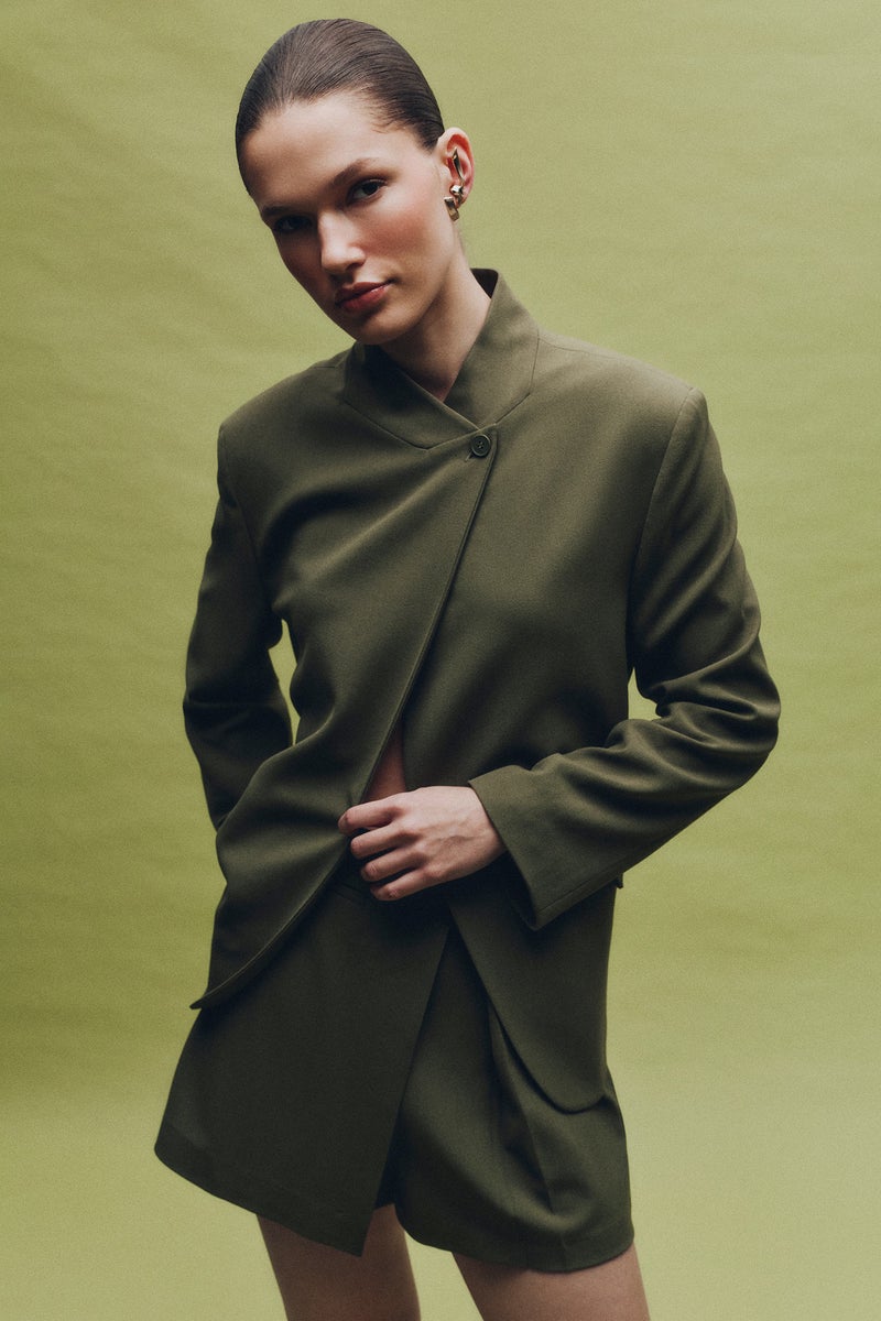 DeFacto Green Woman Mandarin Collar Oversize Blazer Casual - Image 1