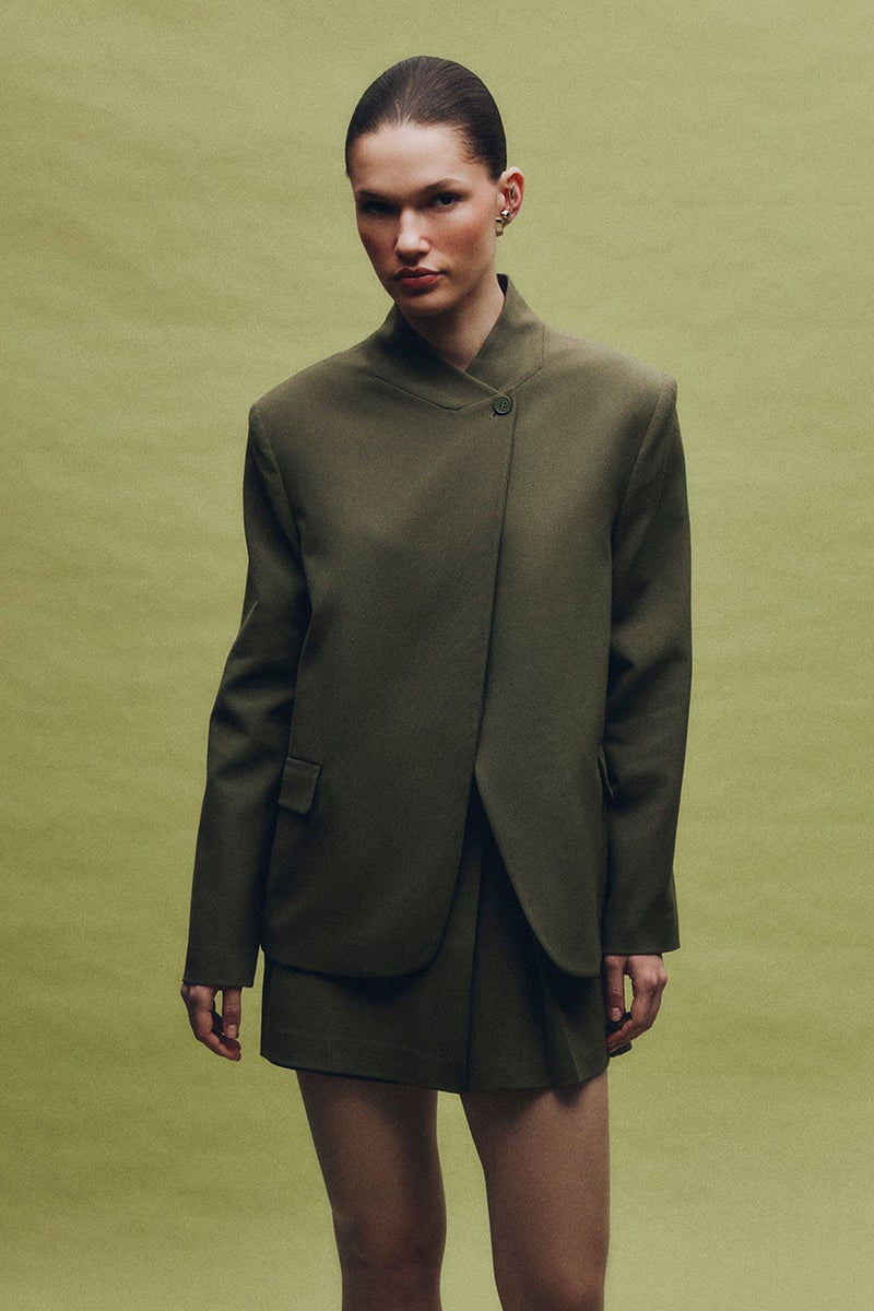 DeFacto Green Woman Mandarin Collar Oversize Blazer Casual - Image 1