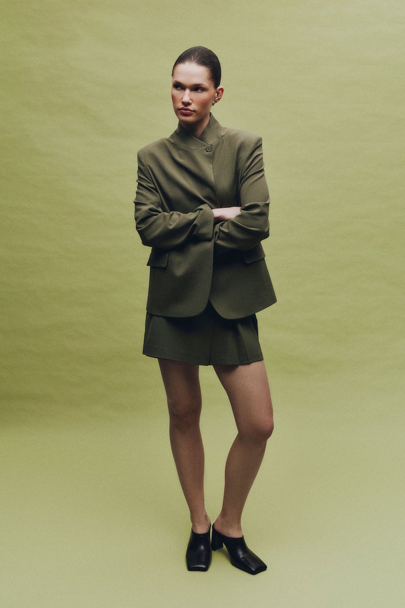DeFacto Green Woman Mandarin Collar Oversize Blazer Casual - Image 2