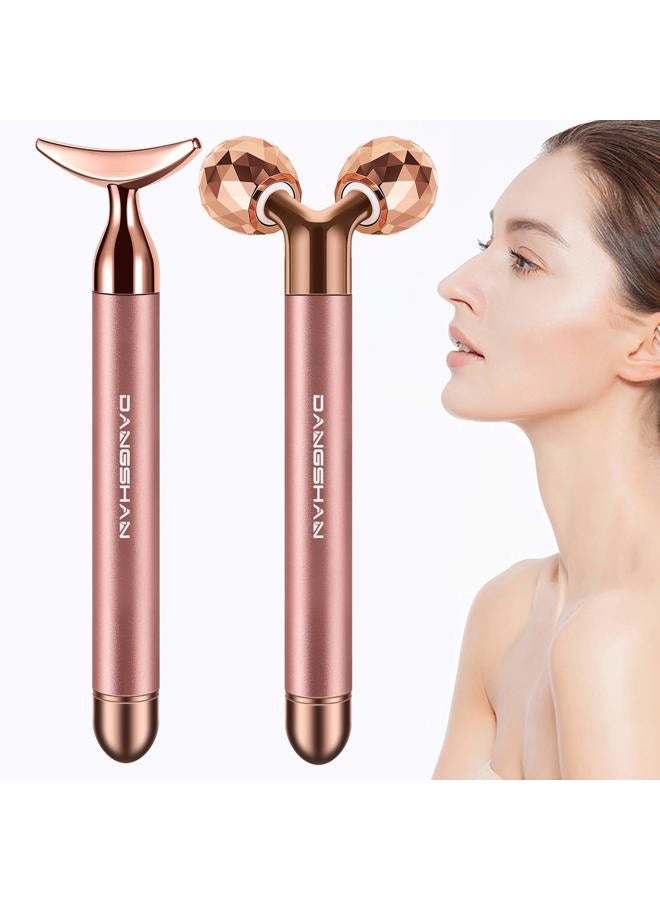 DANGSHAN 2-IN-1 Electric Face Massager Roller 24k Rose Gold Face Roller, 3D Roller and Unique Crescent Shape Facial Roller Massager Kit Arm Eye Nose Massager Skin Care Tools - Image 1