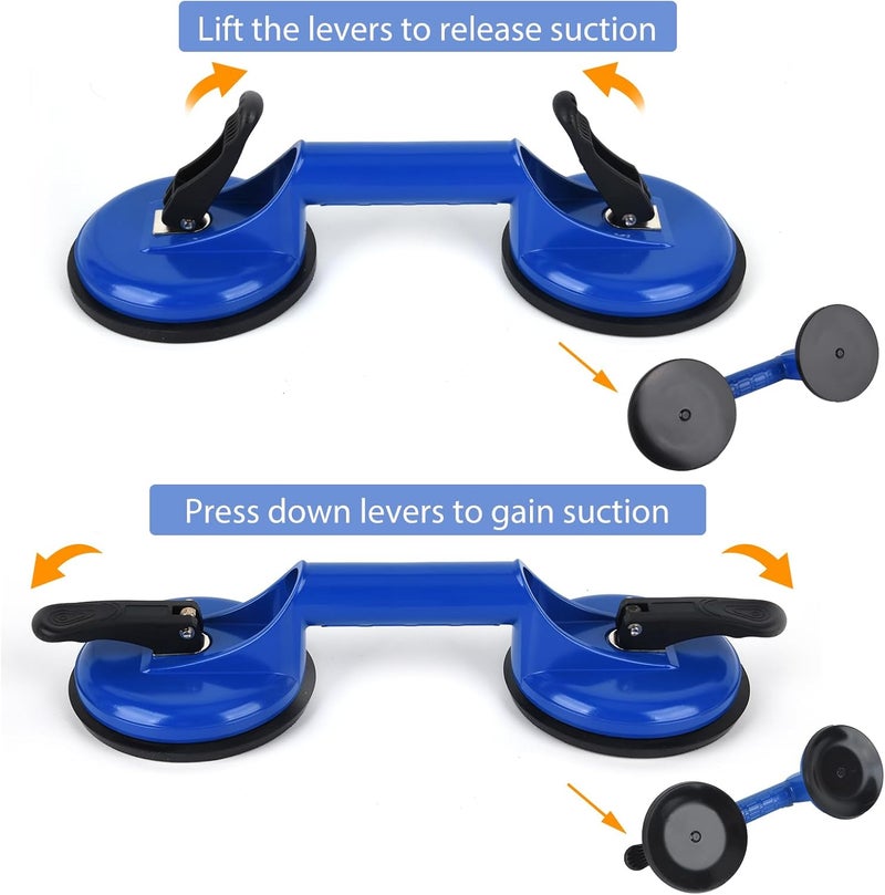 FCHO Suction Cups Heavy Duty Aluminum Vacuum Plate Handle Glass Holder Hooks to Lift Large Glass/Tile Lifter/Moving Glass/Pad for Lifting/Dent Puller (Blue,2 Pack) - Image 2