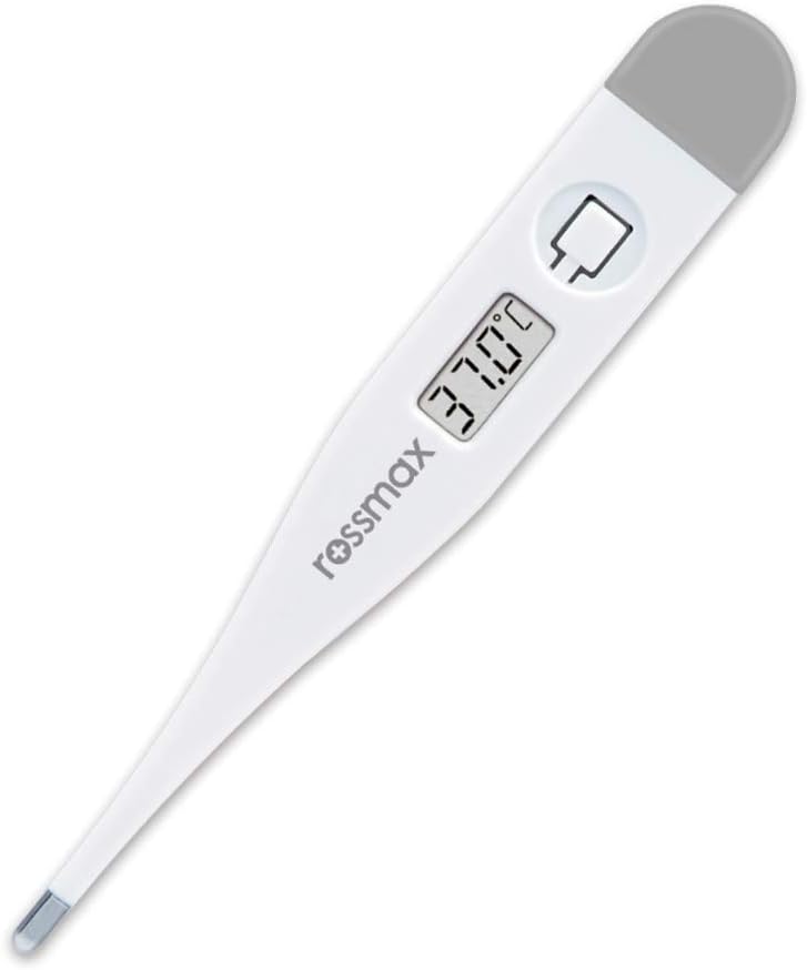 Rossmax Premium Rossmax TG100 Digital Thermometer - Heavy-Duty Medical Temperature Monitor - Durable Waterproof Probe Tip Fever Alarm Thermometer with LCD Display & Memory Recall (Sleek Modern White & Grey Profile, 1 Pc) - Manual Bodily Health Preservation Sorting Convenience & Medical Care Asset Management Template - Image 1