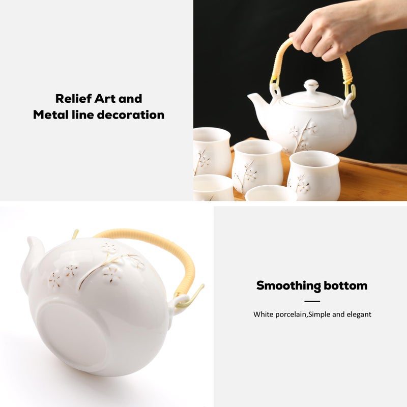 DUJUST Japanese Tea Pot, White Porcelain Chinese Teapot with Stainless Infuser, Cute Tea Pot for Adults, Tea Lover/Women/Men (Plum in Golden) - Image 4
