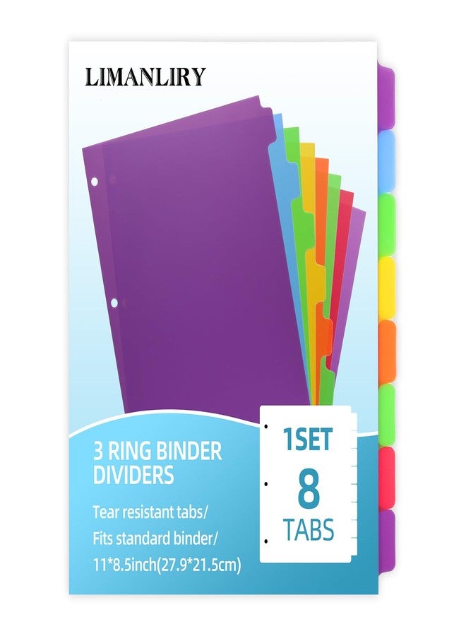 LIMANLIRY 3 Set Plastic Binder Dividers with Tabs,Multicolor Index with 8-Tabs,Divider for 3 Ring Binder - Image 1