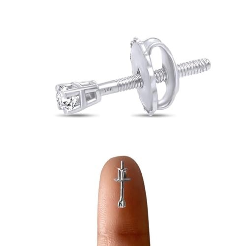 AFFY Mini Micro Natural Diamond Single Stud Screw Back Earring For Her In 14K Solid White Gold | Cartilage Diamond Stud Earrings | 1 Piece (0.02Ct) Very Small 1.7Mm, Gift'S For Women - Image 2