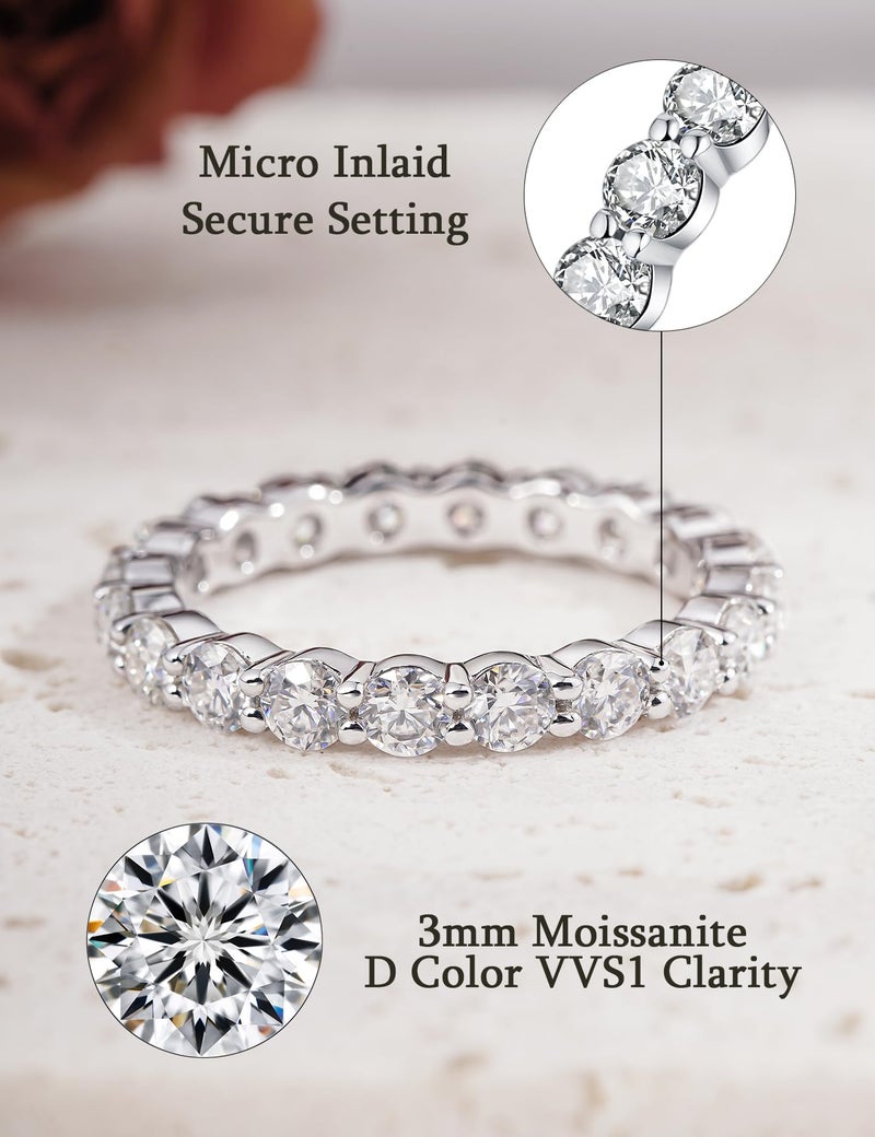 IMOLOVE Moissanite Wedding Band for Women, 3MM 18K White Gold Plated Sterling Silver Full Eternity Ring D Color VVS1 Round Cut Anniversary Promise Jewelry Size 7â€“ Shine Bright, Spend Light - Image 2