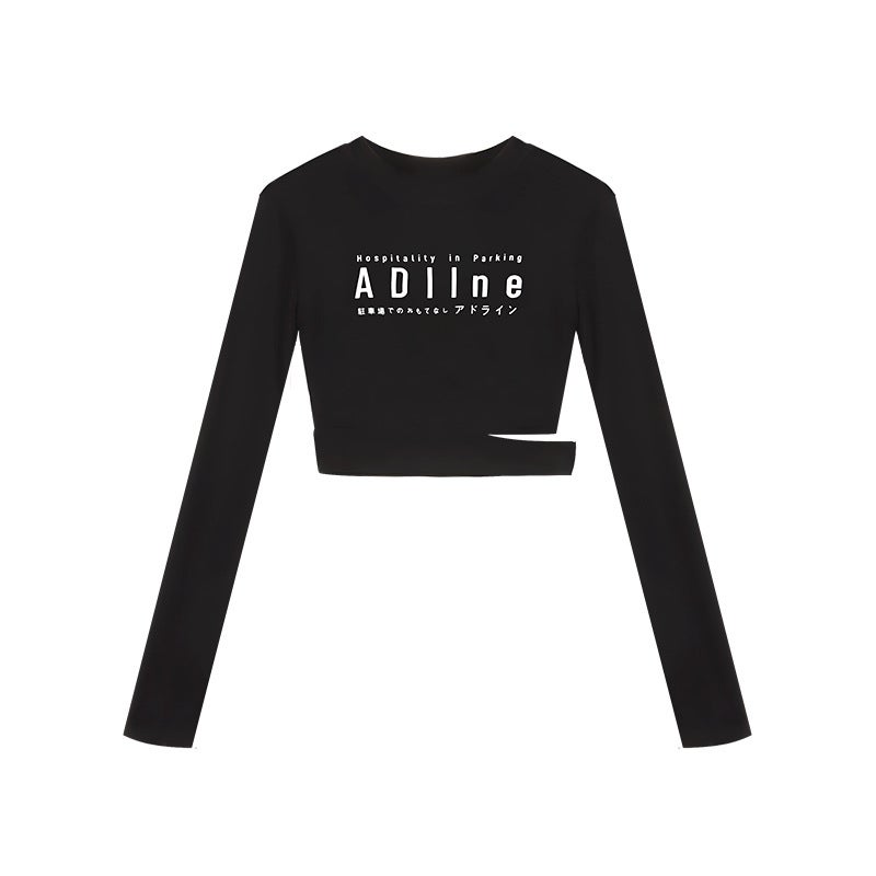 Tight Pure Skinny Spice Girl Letter Printed Long-Sleeved T-Shirt Women'S Slim-Fit Base Shirt Short Cropped Top - Image 1