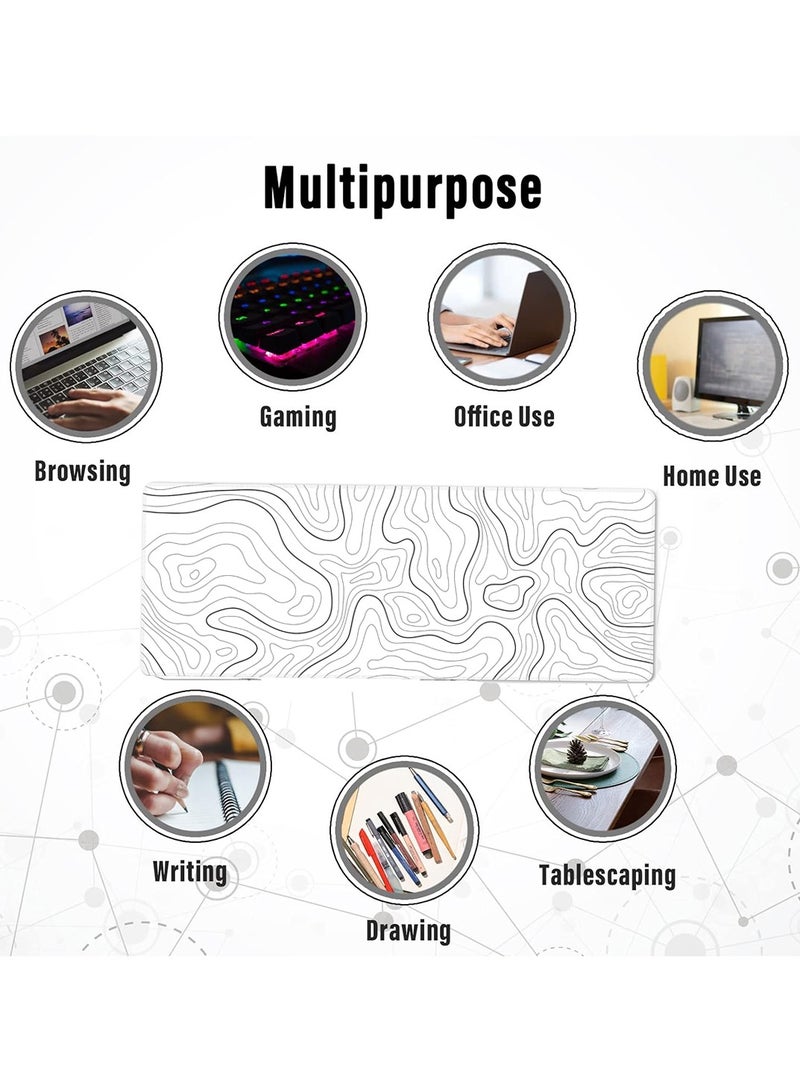 Large Gaming Mouse Pad with Stitched Edges 800*300*3MM Mouse Pad with Anti-Slip Base Minimalist Topographic Map Desk Mat - Image 5