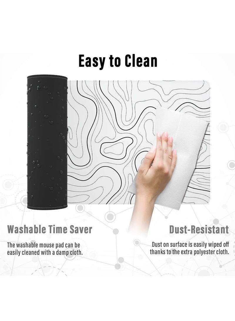 Large Gaming Mouse Pad with Stitched Edges 800*300*3MM Mouse Pad with Anti-Slip Base Minimalist Topographic Map Desk Mat - Image 4