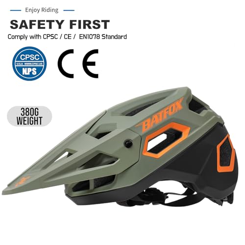 BATFOX Bike Helmet Mountain Bike Helmets for Men Women Adults MTB Bicycle Cycling BMX Bike Helmet(Army Green,L(55-59CM)) - Image 2