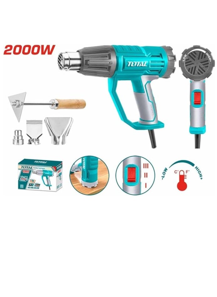 TOTAL TOTAL Heat Gun 2000W, Adjustable Temperature 50°C to 550°C, Professional Hot Air Gun with Nozzles & Scraper for DIY, Crafting, Shrink Wrapping, and Paint Removal  - Image 1