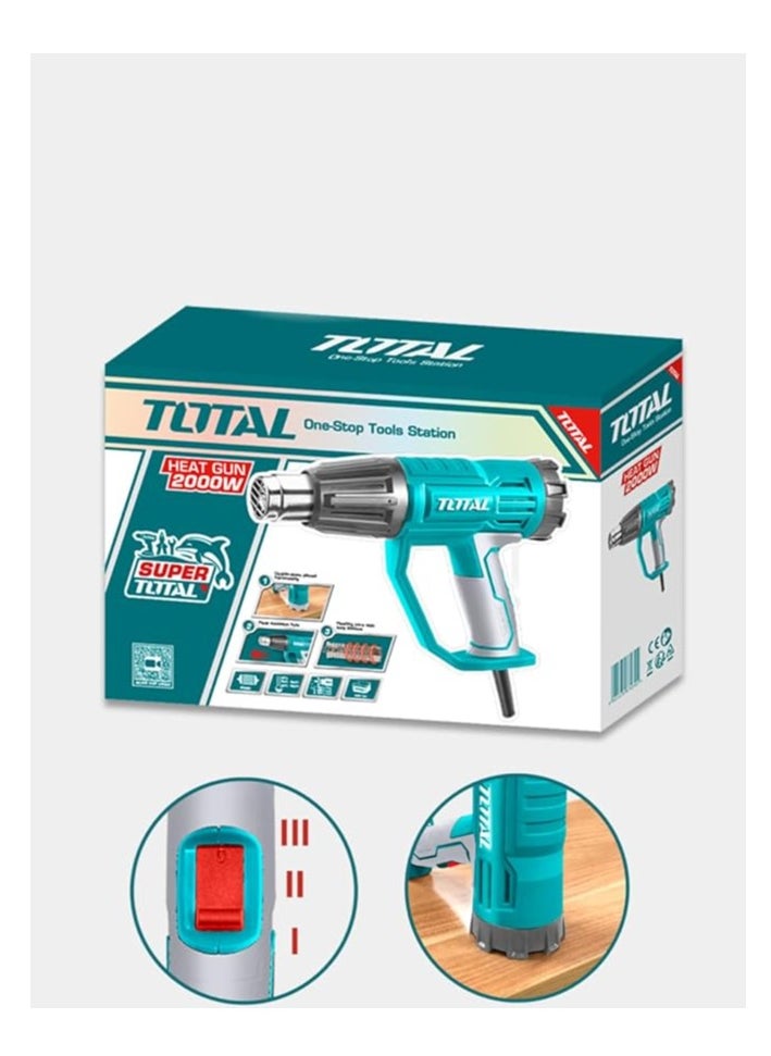TOTAL - TOTAL Heat Gun 2000W, Adjustable Temperature 50°C to 550°C, Professional Hot Air Gun with Nozzles & Scraper for DIY, Crafting, Shrink Wrapping, and Paint Removal - Image 1