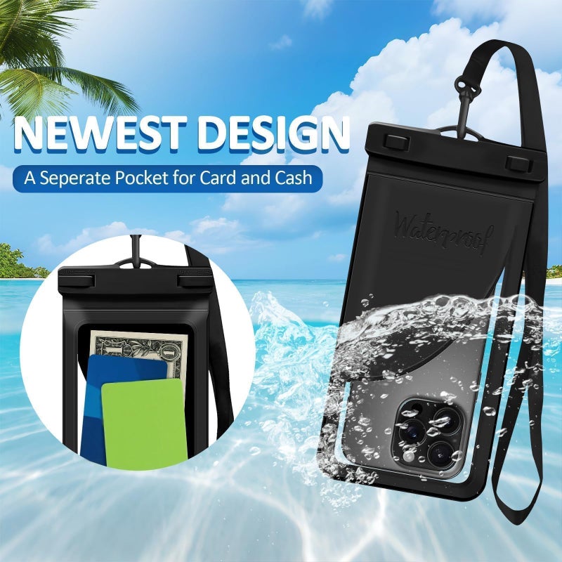 Vsagier Waterproof Phone Pouch, with Interior Card Pocket, Large Waterproof Phone Case for iPhone 17 16 15 14 Pro Max, IPX8 Lightweigt Cellphone Dry Bag, Beach Cruise Ship Essentials,1 Pack-Black-8.3â€³ - Image 3